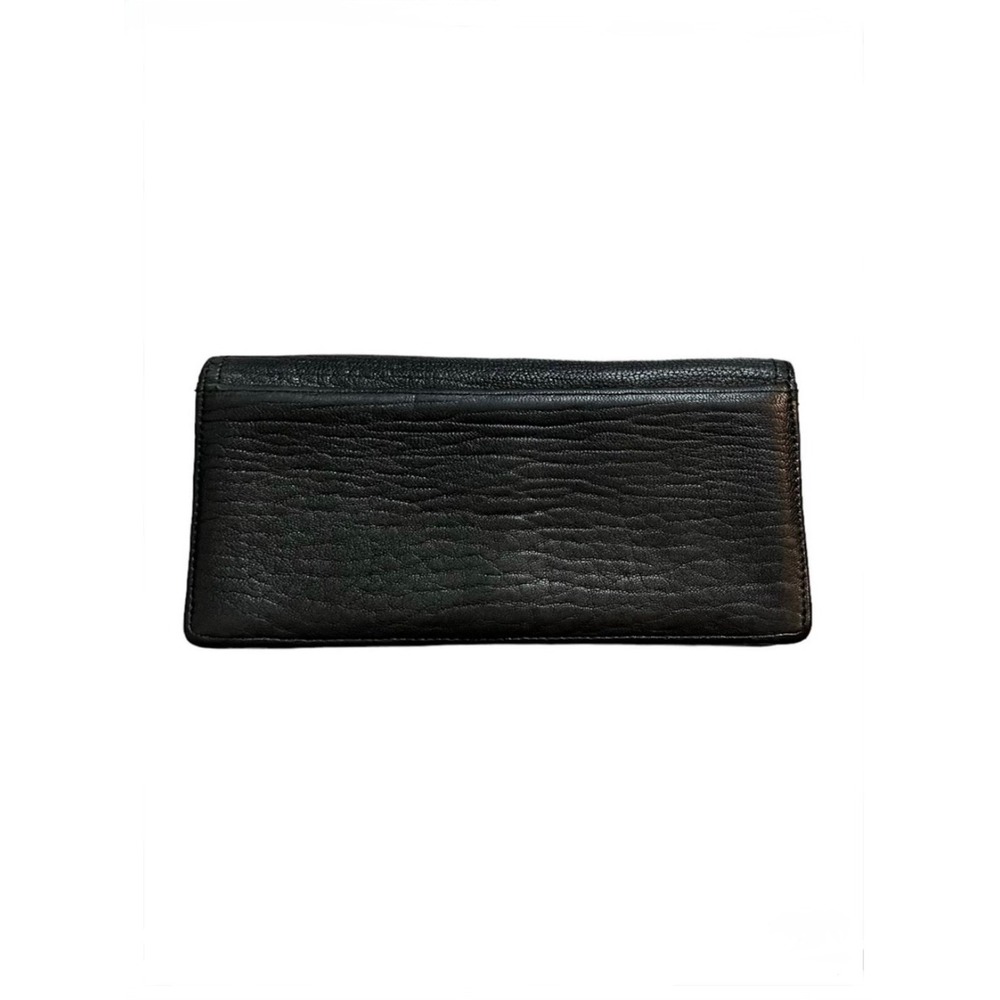 Nordstrom Black Pebbled Genuine Leather Long Tri-Fold Wallet with ID Window - Picture 2 of 5